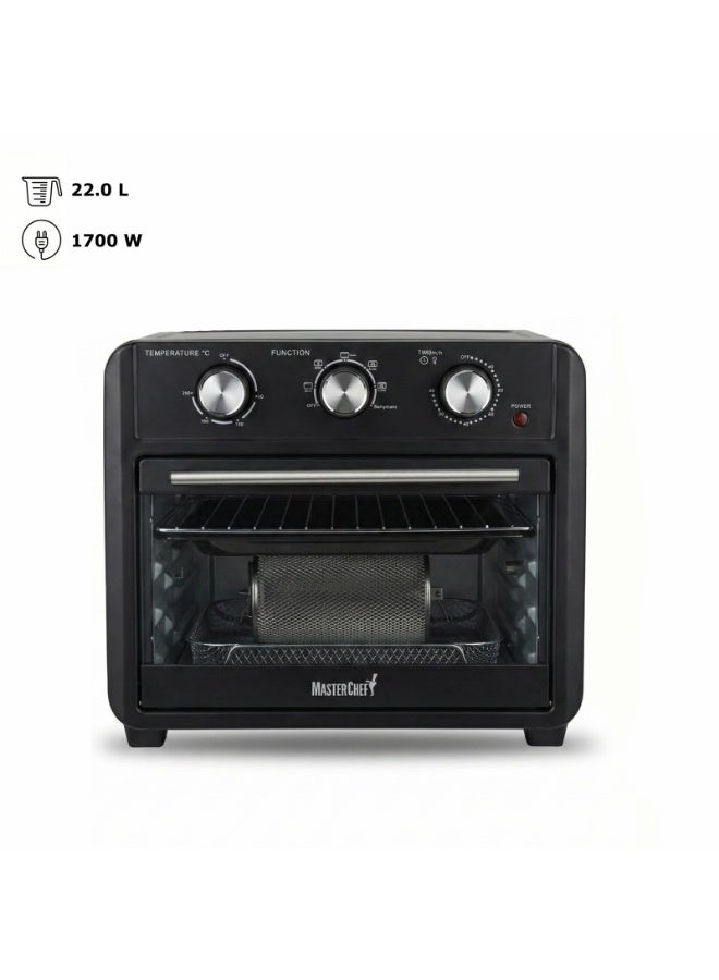 ماستر شيف قلاية ماسترشيف الهوائية 7 في 1 22 لتر 1700 وامقلاة هوائية متعددة الوظائف 7 في 1 مع 7 ملحقات تحكم يدوي بثلاث خطوات ، سعة 22 لترًا واسعةط و 7 ملحقات - Image 1